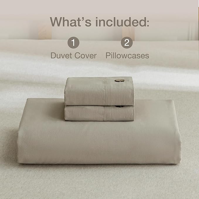 JELLYMONI Cotton Duvet Cover King Size - Linen Gray Comforter Cover with Button 100% Washed Cotton 3PCS Breathable Soft Solid Bedding Set Duvet Cover 104×90in & 2 Pillowcases (NO Comforter)