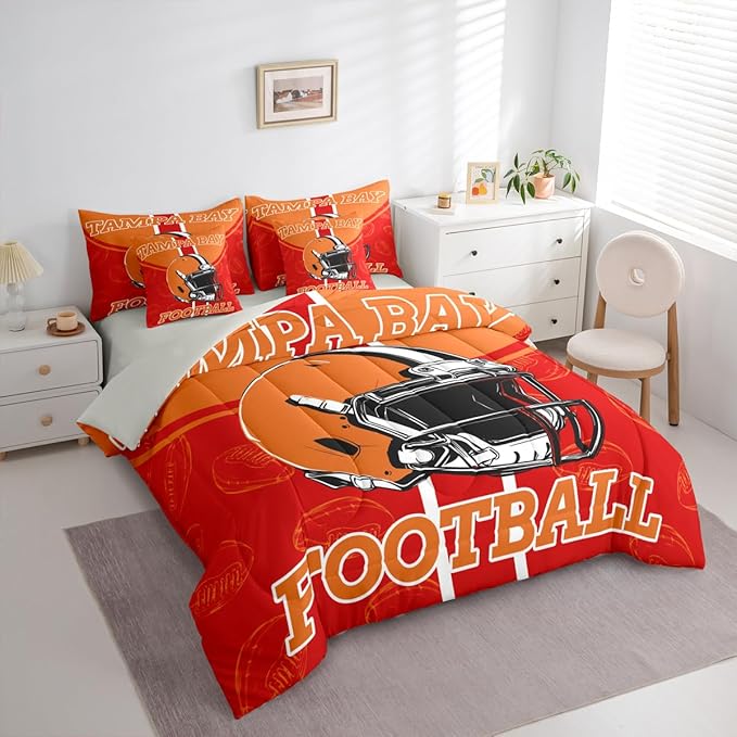 Feelyou Football King Comforter Set with Sheets for Kids Boys Girls Ball Games 7 Pieces Bedding Set Rugby Bed in a Bag City of Footballs Room Decor Rugby Sports Soft Lightweight