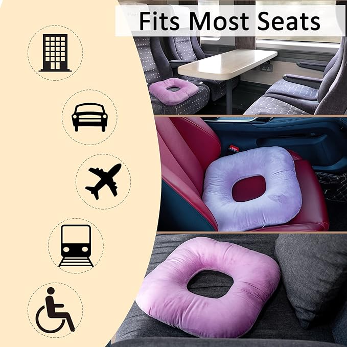 Donut Pillow for Tailbone Pain Relief, Wheelchair Cushion for Hemorrhoids and Bed Sores, Pregnancy, Donut Pillow Suitable for Office, Long Travel, Car and Home Sofa