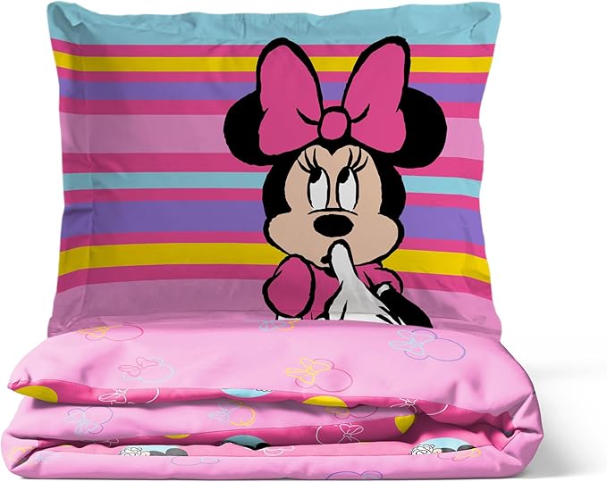Jay Franco Duvet Cover Set – 3 Piece Comforter Cover and Sham Set, Super Soft Cozy Kids Bedding (Insert Not Included) Pink- Minnie Mouse, Queen