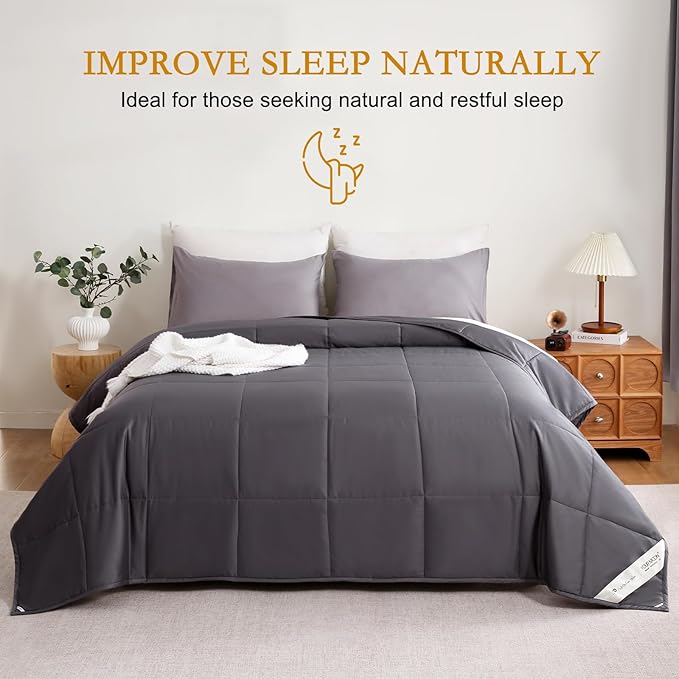 YOUR MOON Luxurious All Season Wool Comforter Twin Size, 100% Natural Australian Wool Filling, Hypoallergenic Comforter Duvet Insert, Noiseless Cotton Shell (Dark Gray)