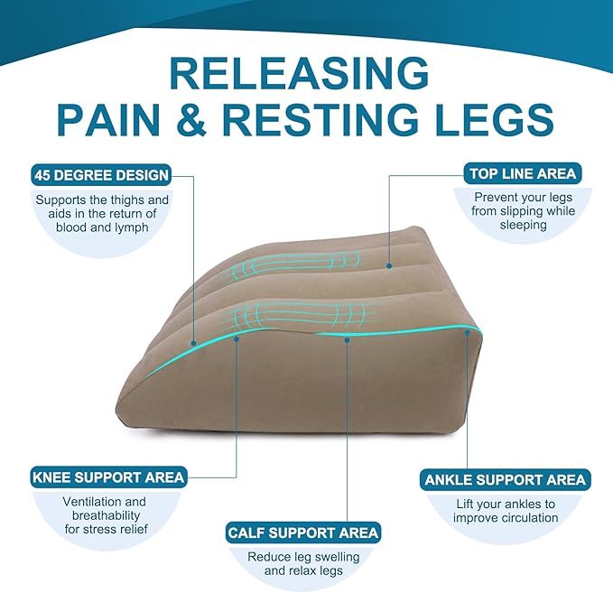 Inflatable Leg Elevation Pillow, Wedge Pillow for Sleeping, Portable Wedge Pillow, Improve Circulataion and Reduce Swelling, for Sleeping, Recovery, Pregnant (Camel)