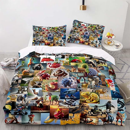 Funny Fusion Animals Bedding Set,Fusion Animals Duvet Cover Twin Full Queen King Set for Kids Boys Bed Decor Gifts (Color 5,Full (80" x 90"))