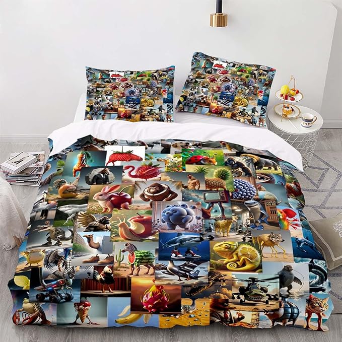 Funny Fusion Animals Bedding Set,Fusion Animals Duvet Cover Twin Full Queen King Set for Kids Boys Bed Decor Gifts (Color 5,Twin (68" x 90"))