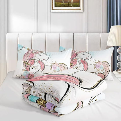 CVHOUSE Unicorn Bedding Set, Full Size Comforter, Duvet & Quilt Set for Girls' Room Decor