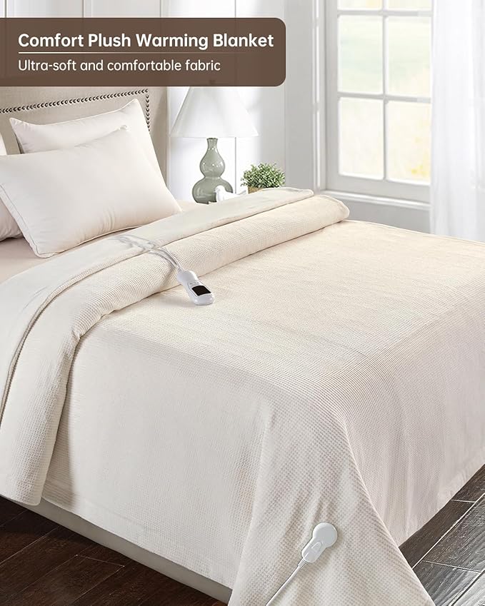 Electric Heated Blanket Twin Size, Washable Blanket Warmer for Home for Adults, Fast Heating Super Cozy Soft Fabric, 62" x 84", 9 Heat Levels, 1-9H Auto-Off, ETL Certified, Cream