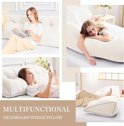 Sasttie Headboard Pillow Twin/Twin XL, Wedge Pillow Headboard for Dorm, Triangular Daybed Backrest Cushion for Sitting or Reading in Bed, with Removable Washable Cover, White