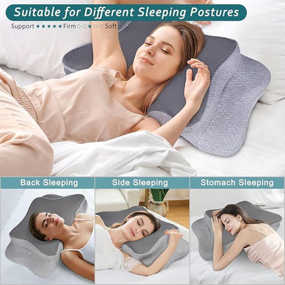 Cervical Neck Pillow for Pain Relief Sleeping, Contour Memory Foam Pillow, Ergonomic Side Sleeper Pillow for Adults, Orthopedic Neck Support Pillow for Back Stomach Sleepers-King Size