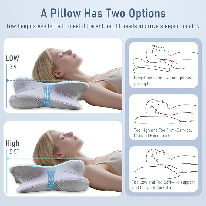 Cervical Pillow for Neck and Shoulder-Ergonomic Neck Support Pillows for Sleeping with Pain Relief，Contour Memory Foam Pillow for Side Sleepers, Back and Stomach Sleep