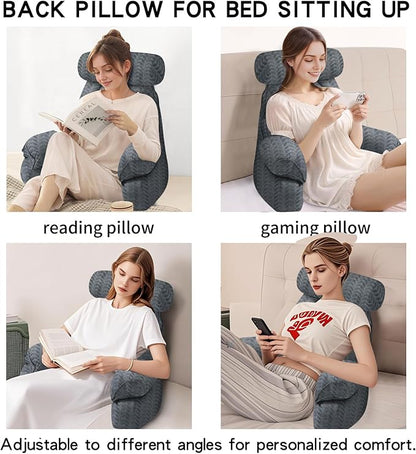 FXXUDVNIIN Back Pillow for Bed Sitting Up: Reading Pillow with 9.4" Height Armrest-Bed Pillow for Sitting up & TV Pillows for, Play Games, Working & Relaxing, Comfort Support for TV/Reading