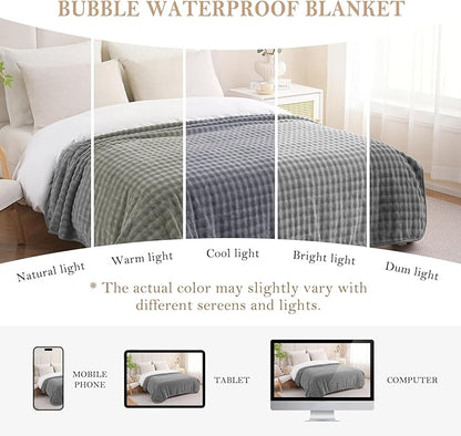 Waterproof Blanket for Bed Couch Sofa Car, Soft Leakproof Dog Blanket with 3D Bubble Pattern, Reversible Water Proof Pet Blankets for Dogs Cats Puppies (50"x60", Grey)