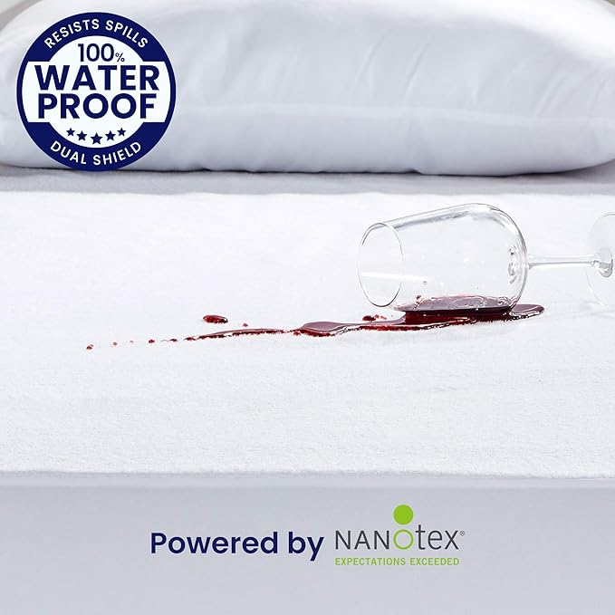 SLEEP ZONE Waterproof Mattress Protector Twin Size, Nanotex Soft Breathable Cotton Terry Mattress Cover, Washable Noiseless Bed Cover Deep Pocket 8"-21", (White Cali King)