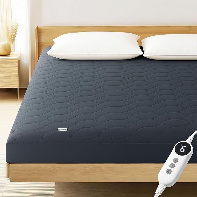 MASVIS Heated Mattress Pad Twin Size - 6 Heat Settings & 10-Hour Auto Off, Quilted Electric Bed Cover, Bed Warmer with Deep Pocket | Fast Heating | Machine Washable,Grey,39"x75"