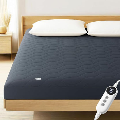 MASVIS Heated Mattress Pad Twin Size - 6 Heat Settings & 10-Hour Auto Off, Quilted Electric Bed Cover, Bed Warmer with Deep Pocket | Fast Heating | Machine Washable,Grey,39"x75"