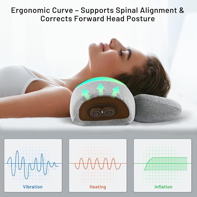 3-in-1 Neck Massager Pillow - Cervical Pillow Massage Neck Hump for Shoulder Pain Relief, Back Shoulder Massager with Kneading, Shiatsu Kneading Massage with Heating, Traction Function, Hump Corrector