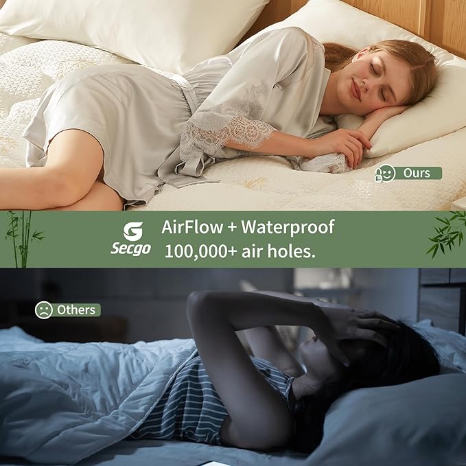 Premium 100% Waterproof Twin Mattress Topper, Breathable Mattress Pad, Rayon from Bambo Bed Protector, Deep Pocket Sheet Cover 8"-21"