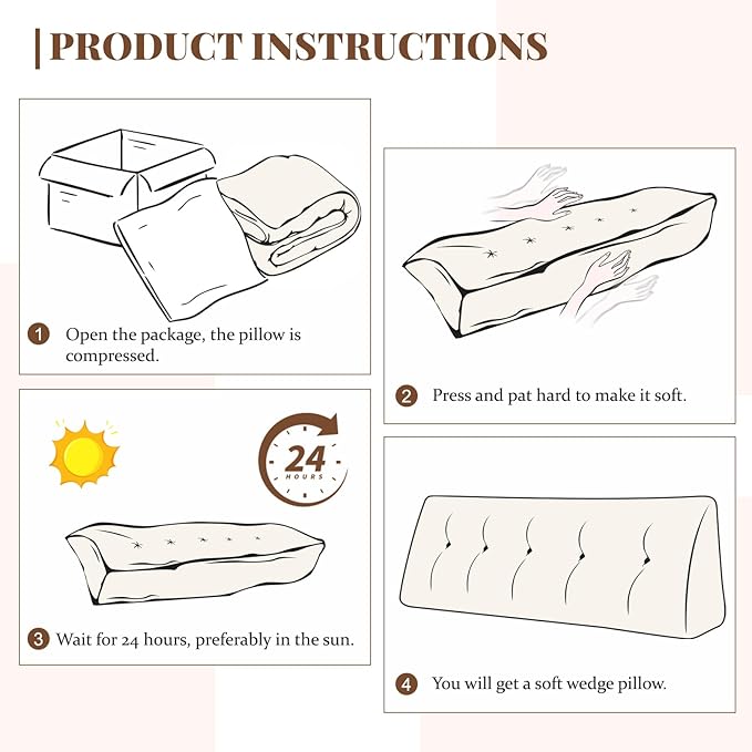 Large Headboard Wedge Pillow, Bed Rest Reading Pillow, Back Support Long Pillow, Bed Bolster Rest Reading Pillow with Removable Cover (Beige,King:76 * 20 * 8Inches)
