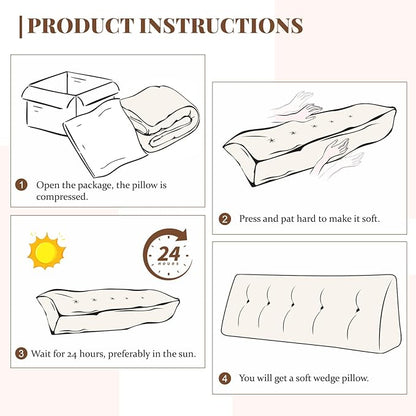 Large Headboard Wedge Pillow, Bed Rest Reading Pillow, Back Support Long Pillow, Bed Bolster Rest Reading Pillow with Removable Cover (Beige,King:76 * 20 * 8Inches)