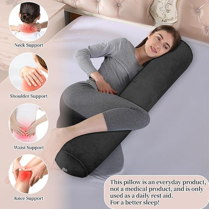 Inflatable Body Pillow for Adults Kids, 47 Inch Body Pillows for Side Sleeper, Travel Body Pillow for Bed, Bolster Pillow, Round Cervical Cylinder Pillow for Sleeping