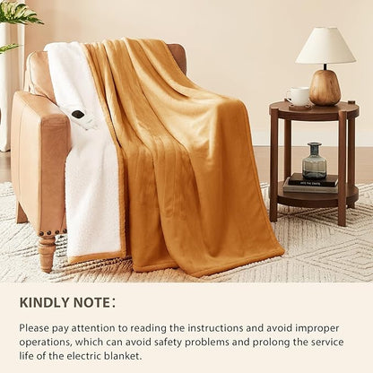 Homemate Electric Heated Blanket Full Size - 72"x84" Heating Blanket Full Size 1/2/4/6/8 Hours Auto-Off 10 Heat Level Over-Heat Protection Flannel Sherpa ETL Certification
