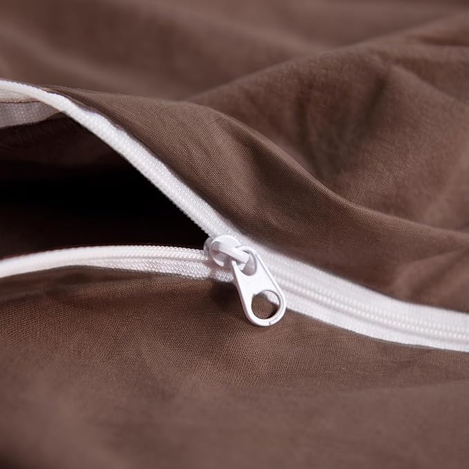 NEXHOME PRO Queen Duvet Cover Set, 100% Certified Organic Cotton with Washed Feel & Linen-Like Texture, Comfortable & Breathable, Home Bedding Set Dark Brown (No Comforter)