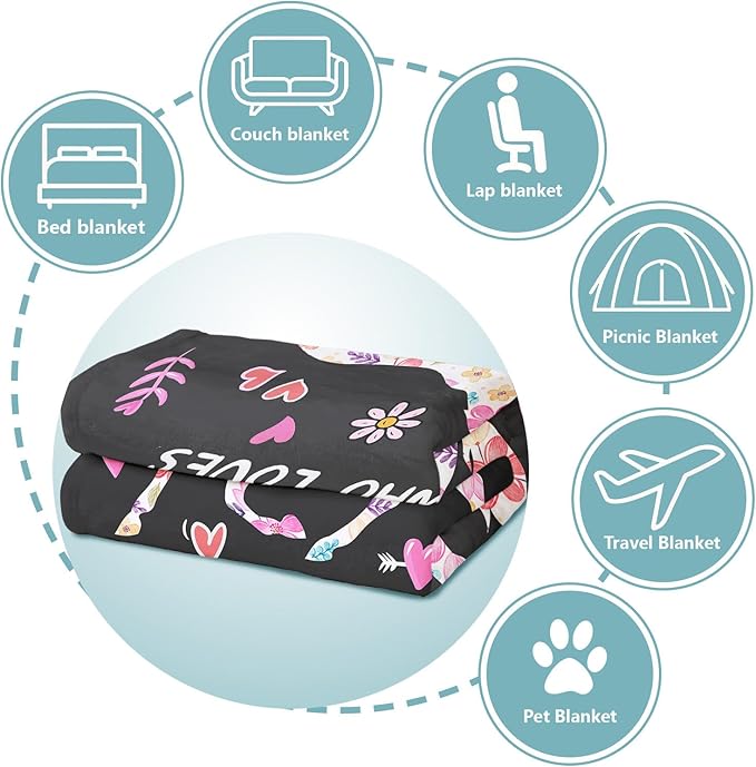 Horse Lover Blanket, Just A Girl Who Loves Horses Blanket, Soft Warm Cozy Fleece Throw, Gifts for Girls Women Kids, 60"x80", Black