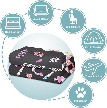 Horse Lover Blanket, Just A Girl Who Loves Horses Blanket, Soft Warm Cozy Fleece Throw, Gifts for Girls Women Kids, 50"x60", Black