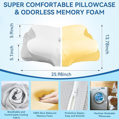 Cervical Neck Pillow for Pain Relief - Ergonomic Cooling Support, Contour Design for Side & Back Sleepers,Grey