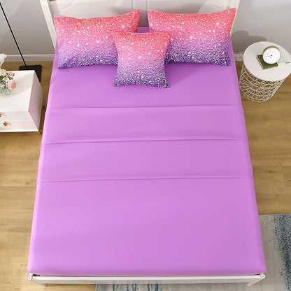 6Pcs Glitter Comforter Set with Sheets for Teens Girls Kids, Colorful Gradient Glitter Themed Bed in a Bag Twin Size, Pink Purple 3D Sparkly Galaxy Bedroom Decor Bedding Set