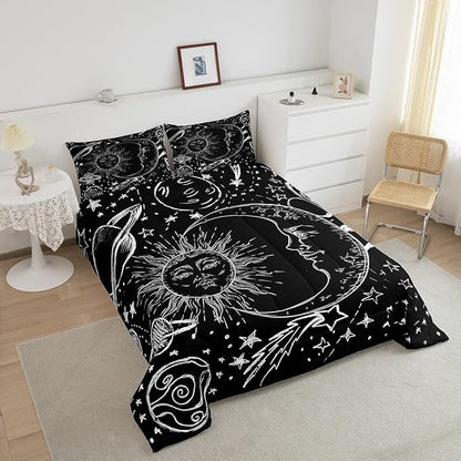 Feelyou Sun Moon Bedding Set King Size Bohemian Comforter Set for Kids Boys Girls Galaxy Comforter Cosmic Celestial Quilt 1 Comforter Set with 2 Pillowcases