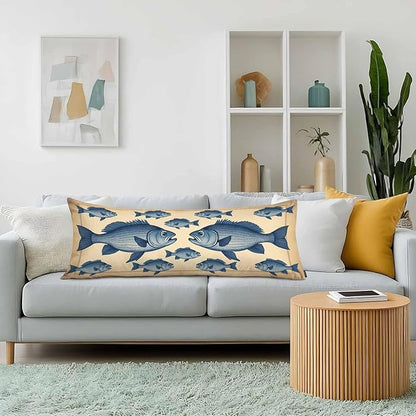 Couch Body Pillow Cover Fish Retro Bedding Body Pillow Case for Men Women, Vintage Ocean Fish Oblong Pillow Covers Throw Body Cushion Cases for Home Sofa Livingroom 20"X 54" Blue