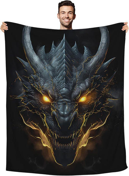 Huke Dragon Gifts Blanket, Cool Black Gold Dragon Blanket, Dragon Gifts for Men/Women/Teens/Kids/Boys/Girls, Plush Dragon Throw Blanket, Gifts for Dragon Lover, Cool Ideas,60"X50"