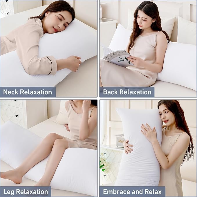 Leeden Full Body Pillow for Adults, Firm and Fluffy Long Pillow Insert, Breathable Pillow for Side Sleepers and Bed Support，20x54 White