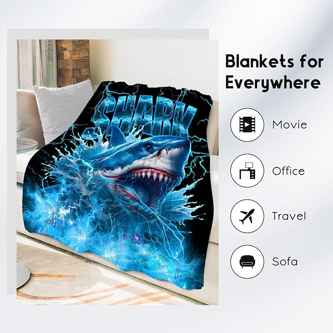 Boys Blanket Gifts Shark Blankets for Kids Toddlers, 60"x80" Soft Plush Throw for Son Grandson Adults