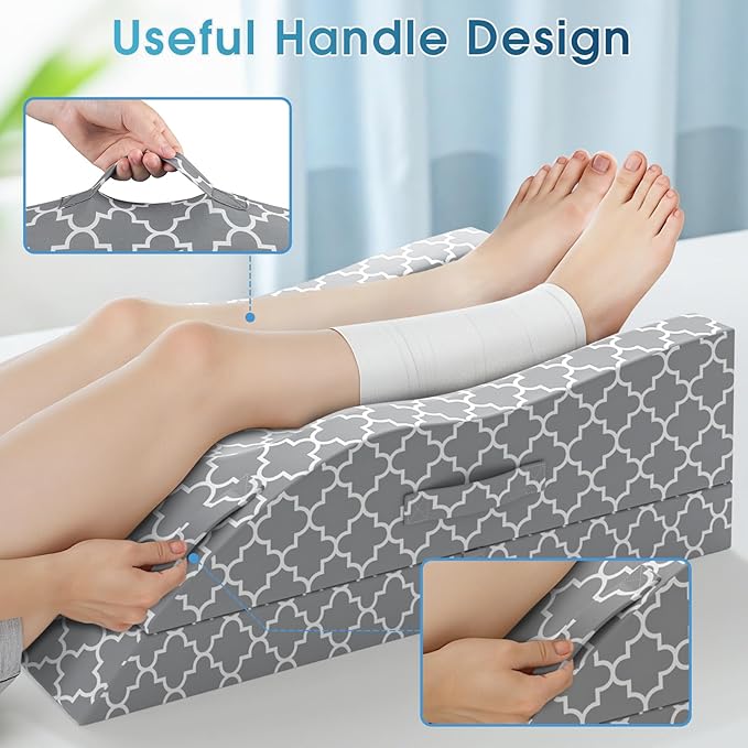 CloudBliss Adjustable Leg Elevation Pillow After Surgery, Memory Foam Wedge Pillow for Blood Circulation & Swelling, Leg Elevating Pillows for Back Knee Hip Ankles Pain, Rest(Grey, Double)
