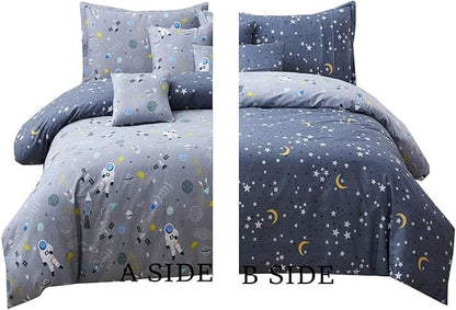 Brandream Boys Space Bedding Kids Bedding Sets Full Size Grey Astronaut 100% Cotton Duvet Cover Sets Reversible Zipper Closure(No Comforter Included)