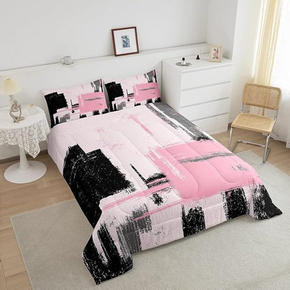 Feelyou Abstract Comforter Modern Abstract Art Comforter Set for Boys Girls Children Pink Black Pattern Bedding Set Room Decor Toddler Size Duvet Set 2Pcs