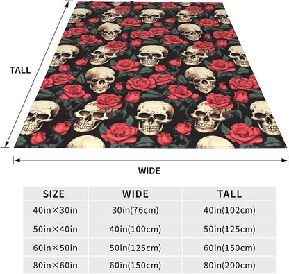 Skull Flower Rose Blanket Gifts for Adults Women Men Gothic Skull Skeleton Flannel Throw Blankets Soft Fuzzy Lightweight for Home Decor Couch Bed Sofa 80x60 Inches