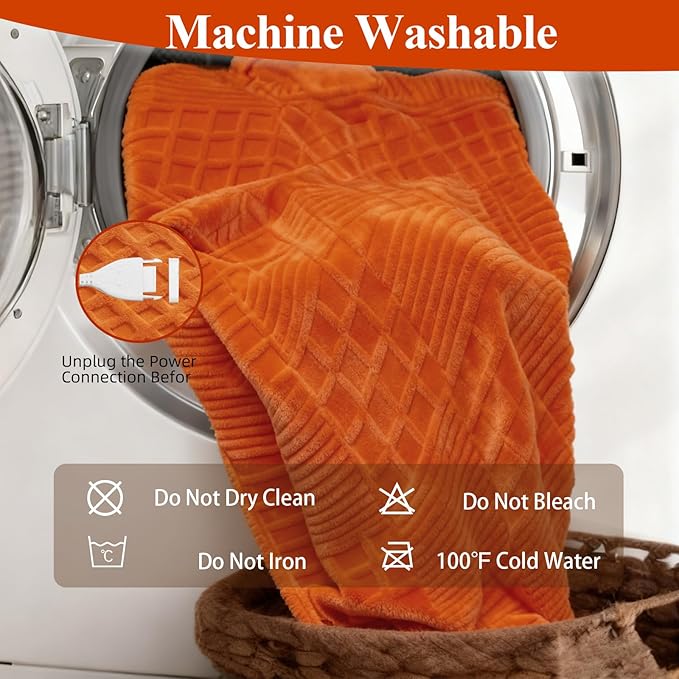 Heated Blanket Electric Heating Blanket Waffle with 12 Heat Levels, Fast Heating Blanket with 1-12 Timer, Overheat Protection with ETL & FCC for Bed Home Office Sofa -Orange -Single(50"x60")