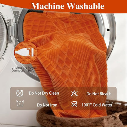 Heated Blanket Electric Heating Blanket Waffle with 12 Heat Levels, Fast Heating Blanket with 1-12 Timer, Overheat Protection with ETL & FCC for Bed Home Office Sofa -Orange -Single(50"x60")