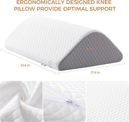 Knee Wedge Pillow 8'' for Post-Surgery Recovery-Leg Elevation Support for Sleep Position, Alleviating Lower Back & Hip Pain Enhancing Circulation in Ankles Legs Triangle Pillow with Removable Cover