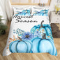 Fall Pumpkin Bedding Set Full Size,Hand Drawn Flowers Plants Duvet Cover 3pcs for Kids Girls Woman Adult Room Decor,Rustic Farmhouse Comforter Cover Watercolor Blue Purple Quilt Cover,2 Pillowcases