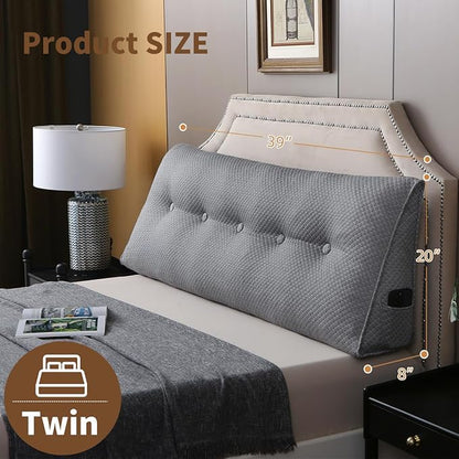 Wedge Headboard Pillow for Bed, Twin Dorm Headboard Pillow Support for Sitting Up, Reading, Relaxing, Bolster Pillow with Removable Washable Cover, Gray