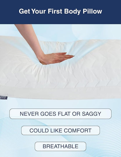 ZonLi Adjustable Memory Foam Body Pillow for Adults, Firm Support Long Pillow for Side Sleepers, Elegant Quilted 20x54 inch, White