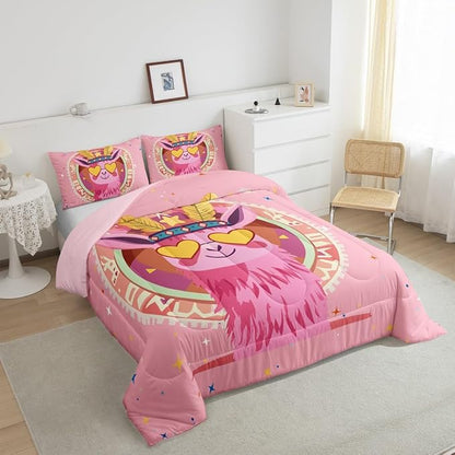Exotic Alpaca Bedding Set Toddler Size Bohemia Tribal Style Comforter Set for Girls Boys Room Decor Cartoon Funny Animal Down Comforter Colorful Star Geometric Quilt Set with 1 Pillowcase