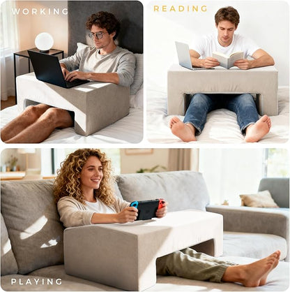 Reading Pillow for Gaming Lap Desk Pillow for Laptop Memory Foam Bed Desk for Reading Working Crocheting Gaming Arm Rest on Bed/Sofa/Floor/Couch/Car (Beige)