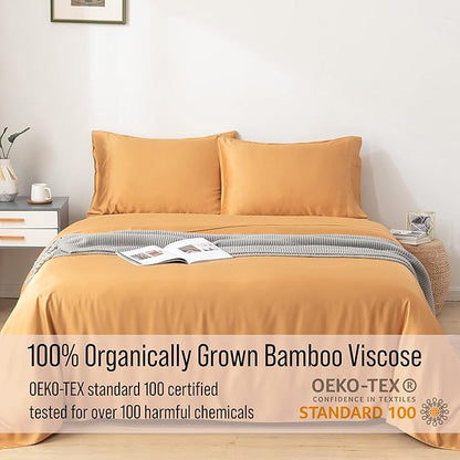 Bella Coterie Luxury Bamboo Viscose Queen Size Sheet Set | 100% Organically Grown | Ultra Soft | Cooling for Hot Sleepers | 18" Deep Pocket [Marigold]
