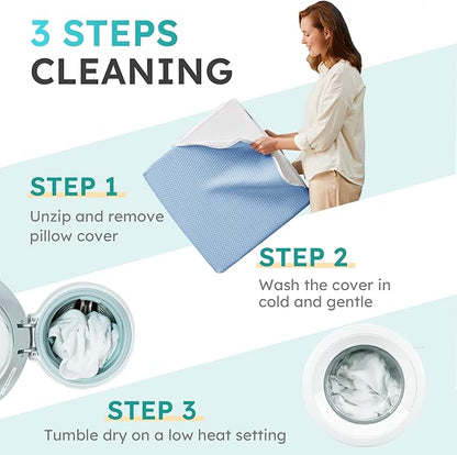 Bedluxe Wedge Pillow, 10 inch Bed Wedge Pillow for Headboard, Pillow Wedge for Acid Reflux Relief, Sleeping, After Surgery, Snoring, Gerd, Triangle Pillow Wedge - Cooling Memory Foam Top, Light Blue