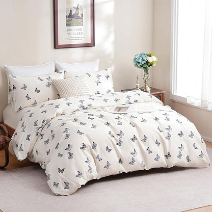 Butterfly Duvet Cover Set King Size 100% Cotton Duvet Cover 3 Pcs Cute Butterfly Printed Comforter Cover with Zipper Closure Soft and Lightweight Cotton Duvet Cover