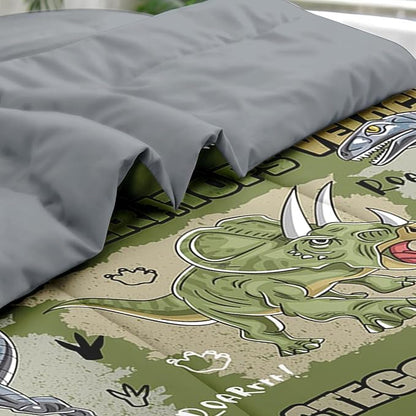 Comforter Set Queen Size, Cool Cartoon Dinosaur 7 Pcs Bedding for Kids and Adults, Jungle Wildlife Animal Bed Sheet Sets with Fitted Sheet 2 Pillowcases & 2 Shams for Bedroom Bed Decor